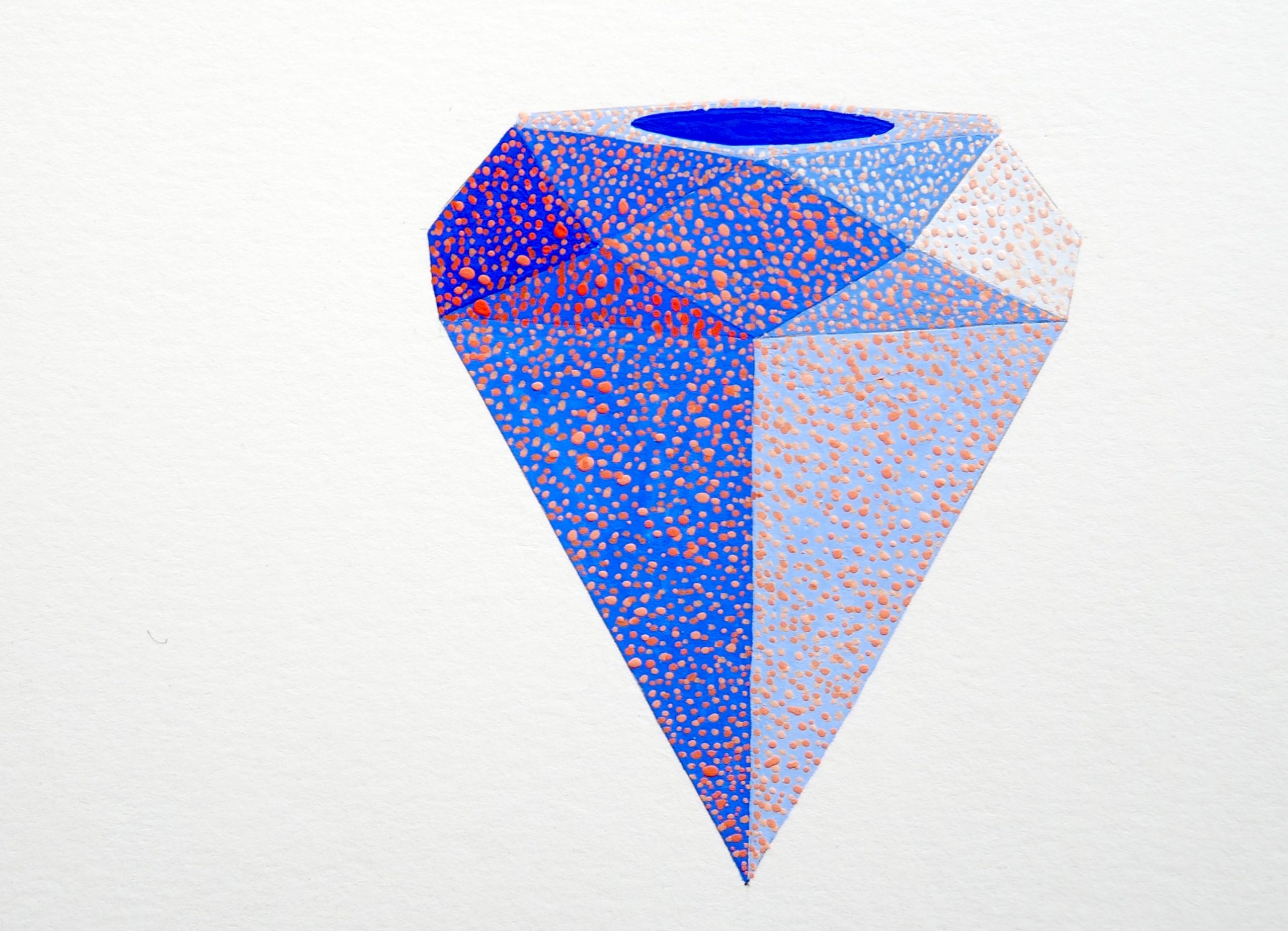 gouache painting of blue diamond with pink dots